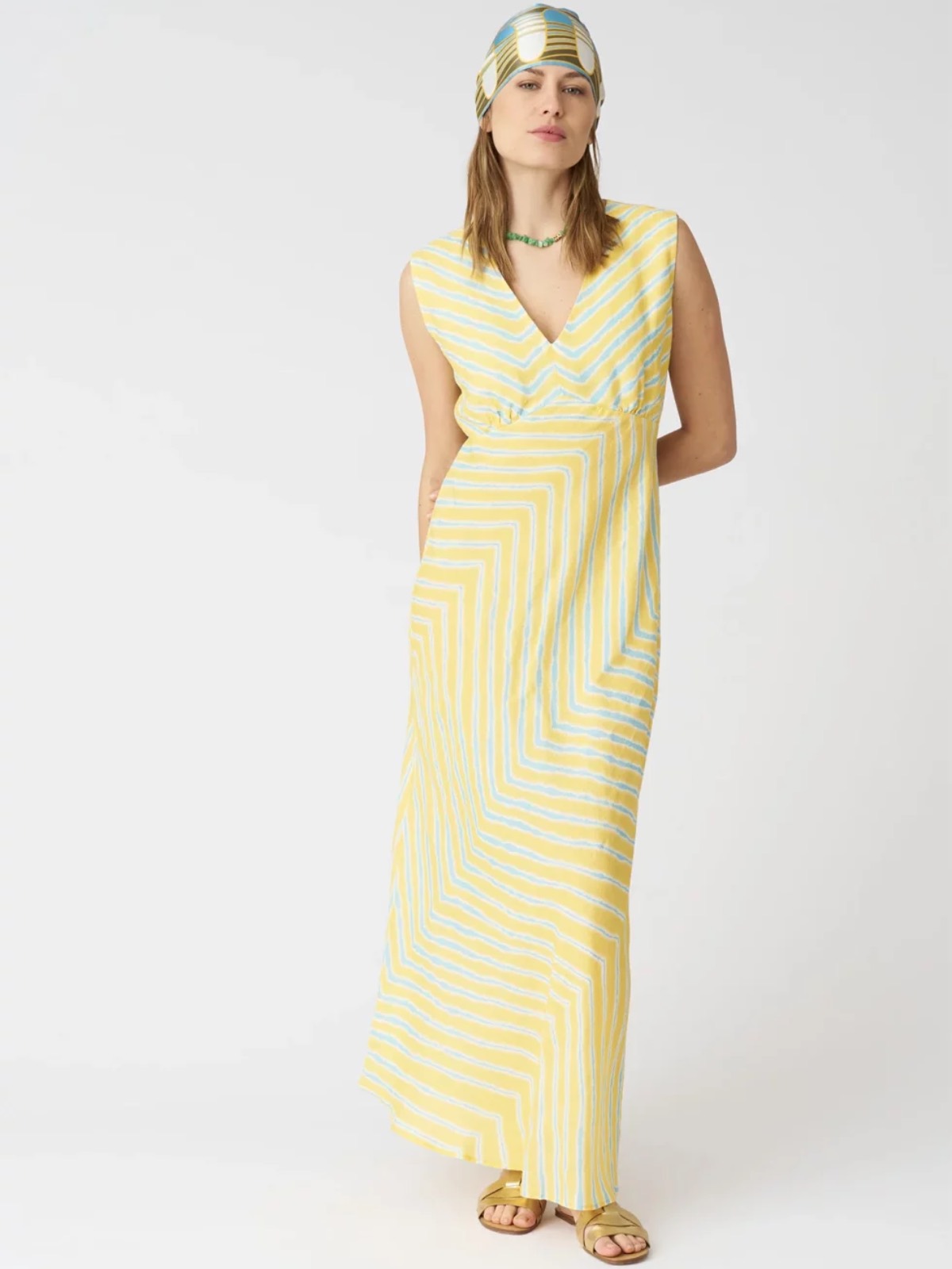 120% Lino Stripe Wave Sleeveless Fitted Long Dress bowns cambridge 120% Lino Stripe Wave Sleeveless Fitted Long Dress bowns cambridge