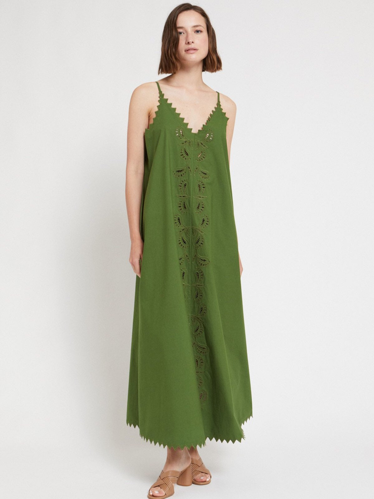 Otto d'Ame Women's Cotton Long Dress with Cutwork Embroidery  bowns  cambridge