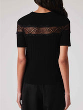 Load image into Gallery viewer, Paul-Smith-Women-s-Lace-Insert-Knitted-Short-Sleeve-Black-Top