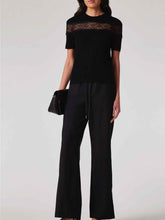 Load image into Gallery viewer, Paul-Smith-Women-s-Lace-Insert-Knitted-Short-Sleeve-Black-Top