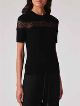 Load image into Gallery viewer, Paul-Smith-Women-s-Lace-Insert-Knitted-Short-Sleeve-Black-Top