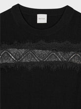 Load image into Gallery viewer, Paul-Smith-Women-s-Lace-Insert-Knitted-Short-Sleeve-Black-Top