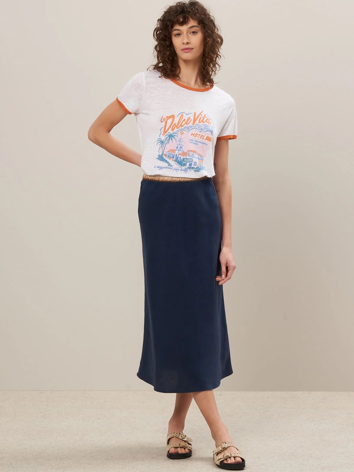 Navy linen skirt clearance