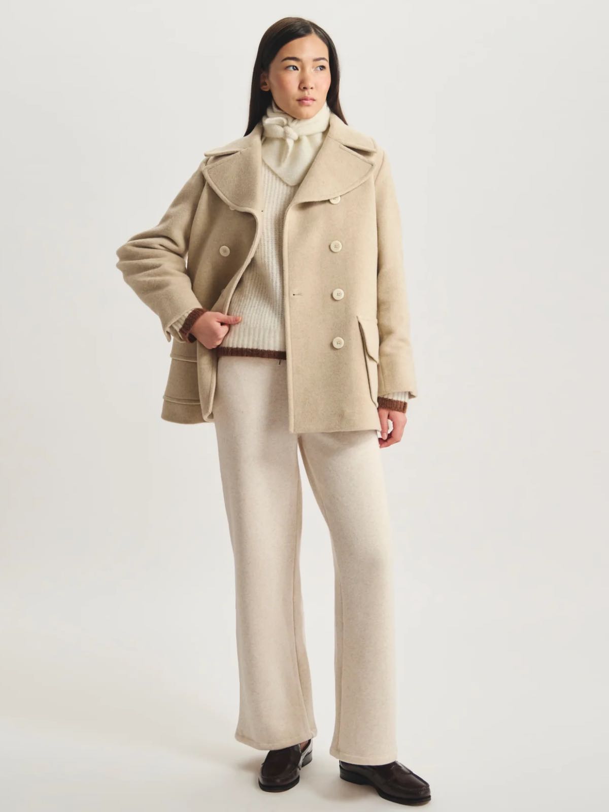 Ines de la Fressange Women's Seraphine Cream Herringbone Wool Pea