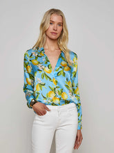Load image into Gallery viewer, l-agence-tyler-silk-blouse-sky-blue-yellow-floral-lemon-2