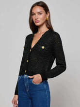 Load image into Gallery viewer, lagence-womens-blanca-sequin-cardigan-in-black-gunmetal-gold