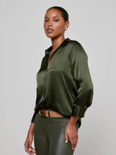 Load image into Gallery viewer, lagence-womens-dani-3-4-silk-blouse-in-deep-olive
