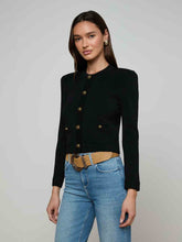 Load image into Gallery viewer, lagence-womens-patsy-cropped-cardigan-in-black-gold