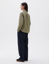 Load image into Gallery viewer, margaret-howell-mhl-womens-mhl-simple-shirt-brushed-cotton-chambray-khaki-green