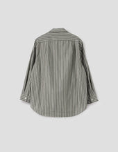 Load image into Gallery viewer, margaret-howell-mhl-womens-mhl-longline-shirt-two-tone-cotton-stripe-forest-grey-off-white