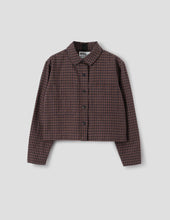 Load image into Gallery viewer, margaret-howell-womens-mhl-double-pocket-shirt-irregular-cotton-liinen-gingham-chestnut-ink