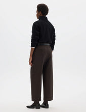 Load image into Gallery viewer, margaret-howell-womens-relaxed-crop-trousers-linen-wool-gingham-navy-warm-brown