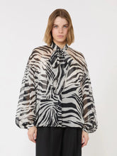 Load image into Gallery viewer, maxmara-studio-womens-printed-silk-chiffon-mstballata-blouse-black