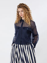 Load image into Gallery viewer, maxmara-weekend-womens-wkdcolomba-pleated-silk-organza-shirt-navy