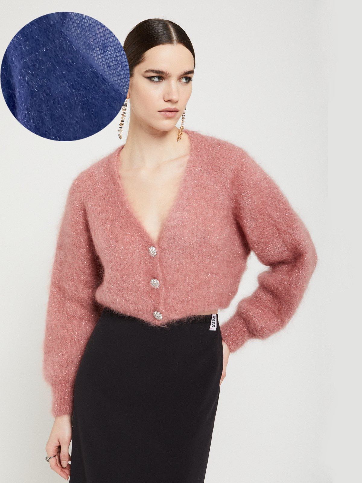 Otto d'Ame Women's Women's Mohair Blend Fluffy Cardigan in Blue
