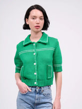 Load image into Gallery viewer, paul-and-joe-womens-chocolate-chunky-knit-cropped-cardigan