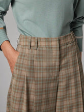Load image into Gallery viewer, paul-smith-womens-cream-and-blue-check-wide-leg-culotte-cropped-trousers