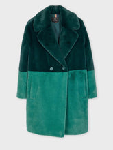 Load image into Gallery viewer, Paul Smith Women's Teal and Peacock Blue Faux Fur Colourblock Coat