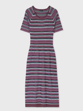 Load image into Gallery viewer, paul-smith-womens-navy-and-purple-stripe-pleated-rib-knit-dress-W2R-547N-P31269-43