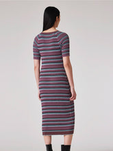 Load image into Gallery viewer, paul-smith-womens-navy-and-purple-stripe-pleated-rib-knit-dress-W2R-547N-P31269-43