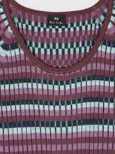 Load image into Gallery viewer, paul-smith-womens-navy-and-purple-stripe-pleated-rib-knit-dress-W2R-547N-P31269-43