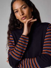 Load image into Gallery viewer, paul-smith-womens-navy-stripe-sleeve-knitted-dress-w2r-659n-t31383