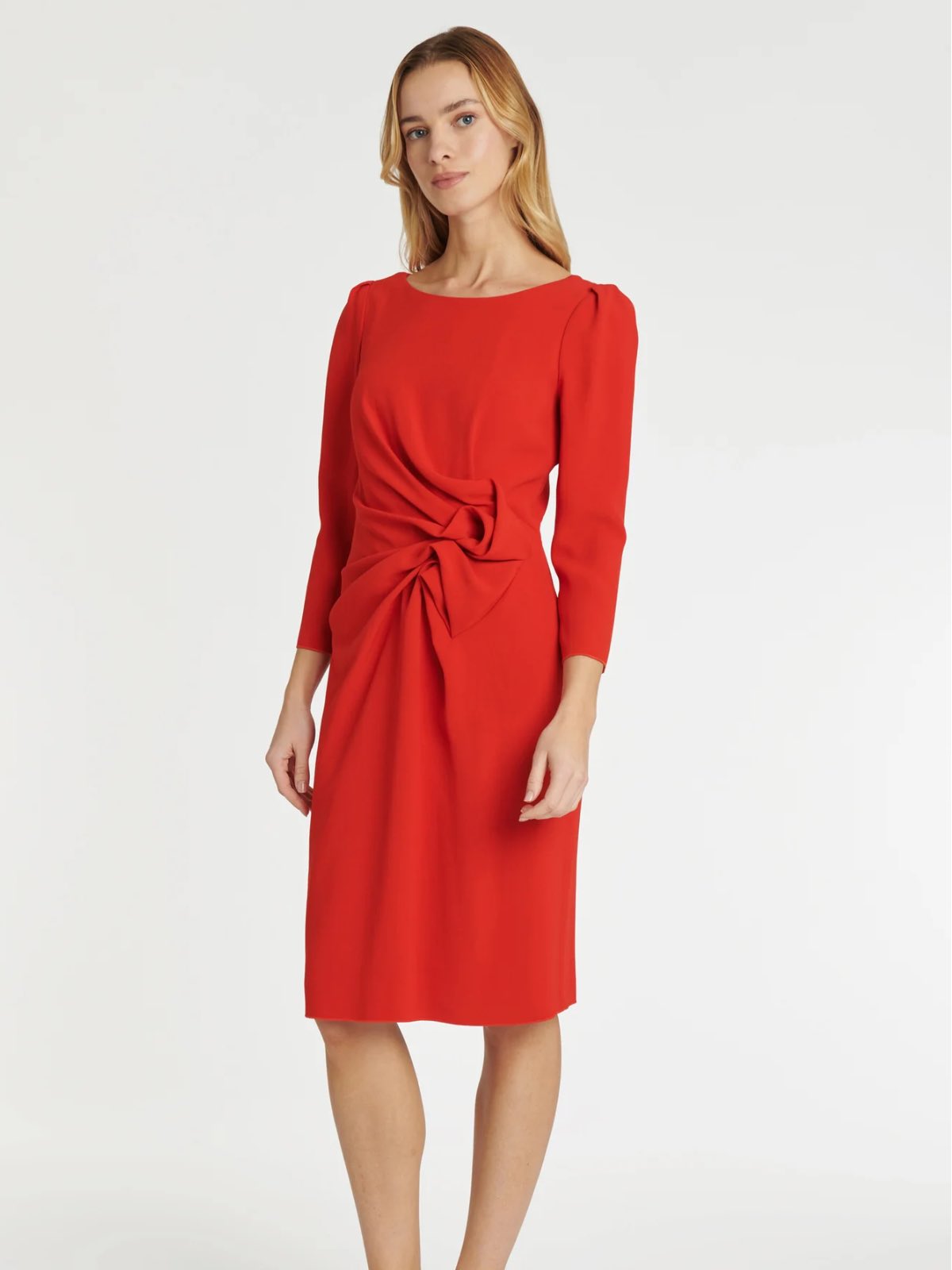 Paule Ka Mid Length Vermilion Gathered Waist Detail Dress Bowns Cambridge – bowns cambridge