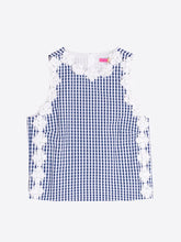 Load image into Gallery viewer, vilagallo-womens-ania-blue-vichy-top-with-flower-embellishment