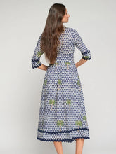 Load image into Gallery viewer, vilagallo-womens-ikat-print-dress-with-palm-trees