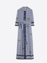 Load image into Gallery viewer, vilagallo-womens-ikat-print-dress-with-palm-trees