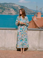 Load image into Gallery viewer, vilagallo-womens-turquoise-tropical-scenes-print-dress-33654