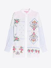Load image into Gallery viewer, vilagallo-womens-white-shirt-with-blue-green-and-pink-embroidery-33250