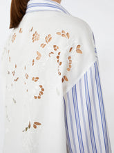 Load image into Gallery viewer, weekend-by-maxmara-wkdtessile-womens-striped-cotton-shirt-with-eyelet-lace-navy