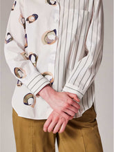 Load image into Gallery viewer, womens-white-mixed-stripe-and-painted-spot-cotton-shirt