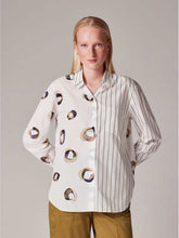 Load image into Gallery viewer, womens-white-mixed-stripe-and-painted-spot-cotton-shirt