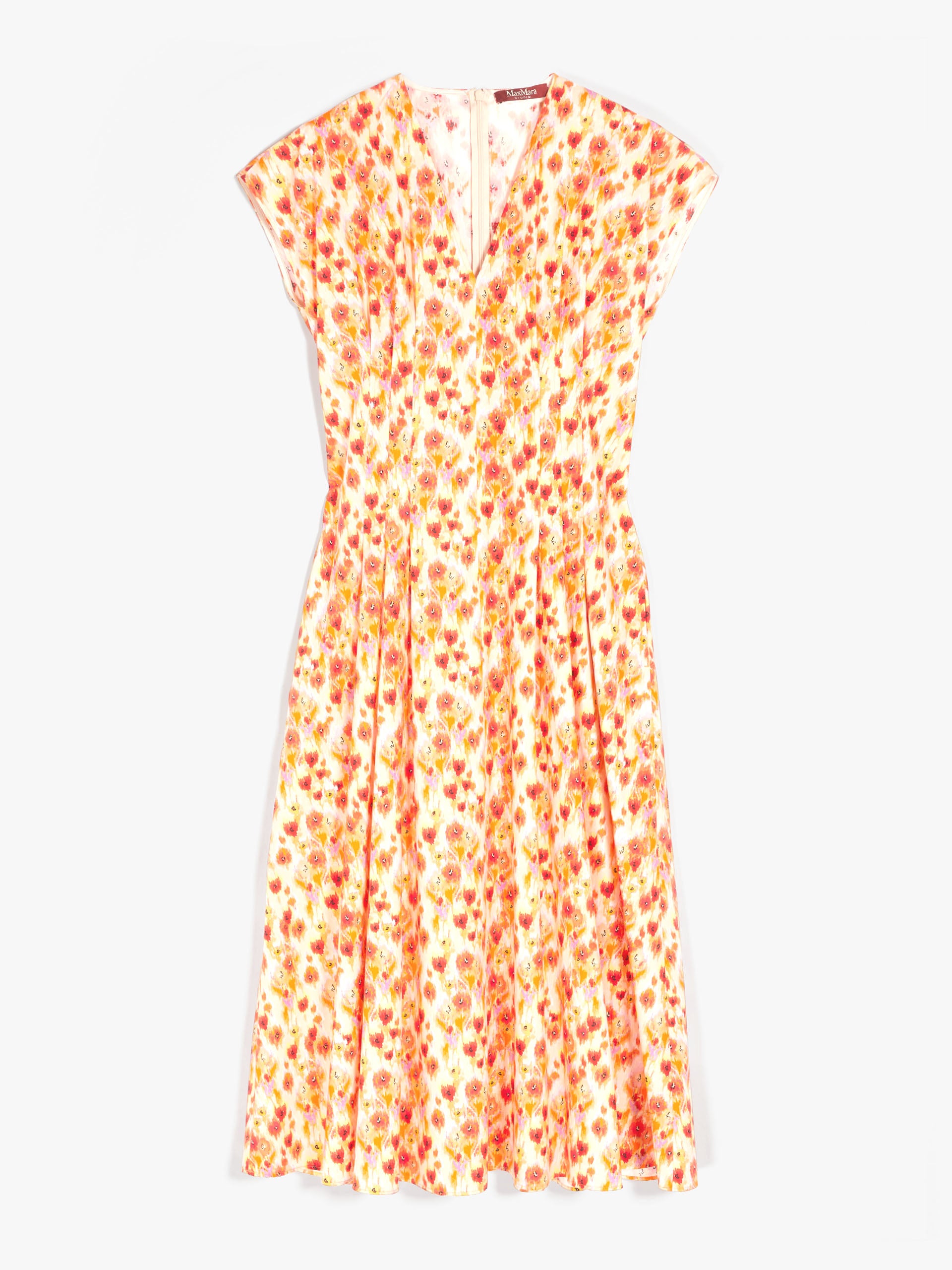 Maxmara Studio Digione Orange Red Floral Cotton Midi Dress
