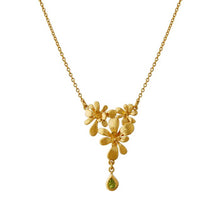 Load image into Gallery viewer, Alex Monroe Leafy Rosette Necklace With Green Peridot Teardrop Charm

