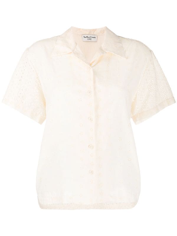YMC Broderie Anglaise Shirt in Ecru Q2NAD