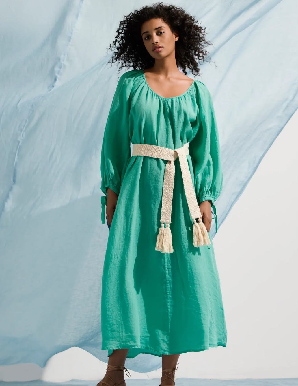 120% Lino Bohemian Dress in Emerald Green – bowns cambridge