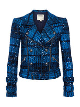 Load image into Gallery viewer, L&#39;Agence Billi Belted Cobalt Tweed Jacket
