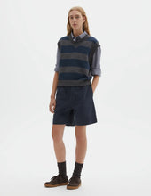 Load image into Gallery viewer, Margaret Howell MHL. Women's Striped V Neck Slipover Wool Cotton Charcoal / Navy
