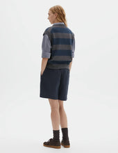 Load image into Gallery viewer, Margaret Howell MHL. Women's Striped V Neck Slipover Wool Cotton Charcoal / Navy
