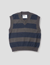 Load image into Gallery viewer, Margaret Howell MHL. Women's Striped V Neck Slipover Wool Cotton Charcoal / Navy
