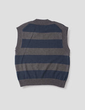 Load image into Gallery viewer, Margaret Howell MHL. Women's Striped V Neck Slipover Wool Cotton Charcoal / Navy
