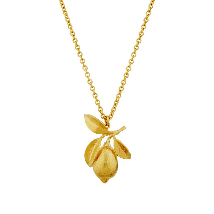 Alex Monroe Large Lemon & Leaf Gold Plated Necklace