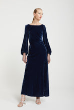 Load image into Gallery viewer, ottod-ame-baloon-sleeve-navy-velvet-dress-bowns
