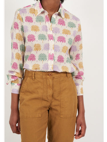 Hartford-Coraz-Palm-Print-Long-Sleeve-Ecru-Cotton-Shirt