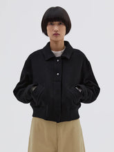 Load image into Gallery viewer, Margaret-Howell-MHL-Cropped-Bomber-Jacket-Boiled-Wool-Melton-Black
