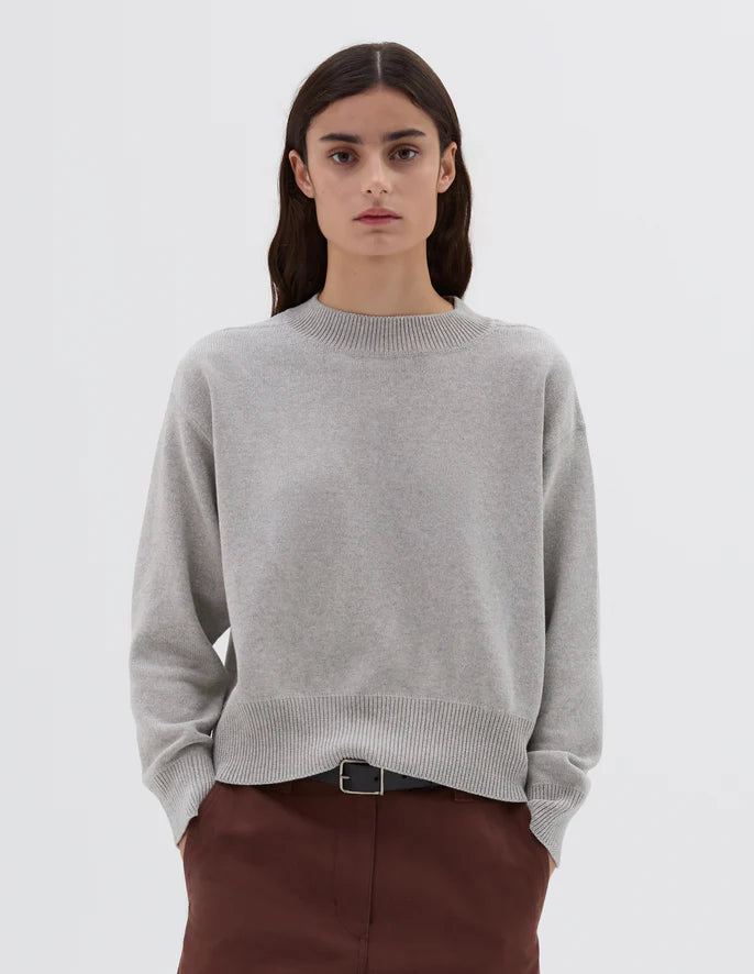 Margaret Howell MHL. Women's Flatlock Guernsey in Light Grey Cotton
