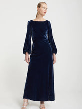 Load image into Gallery viewer, Otto-d-ame-balloon-Sleeve-Navy-Velvet-Dress-bowns-cambridge
